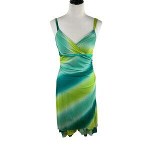 Y2K Ruby Rox Body‎ Con Dress Women Small Green Blue High Low Hem Sparkle Party